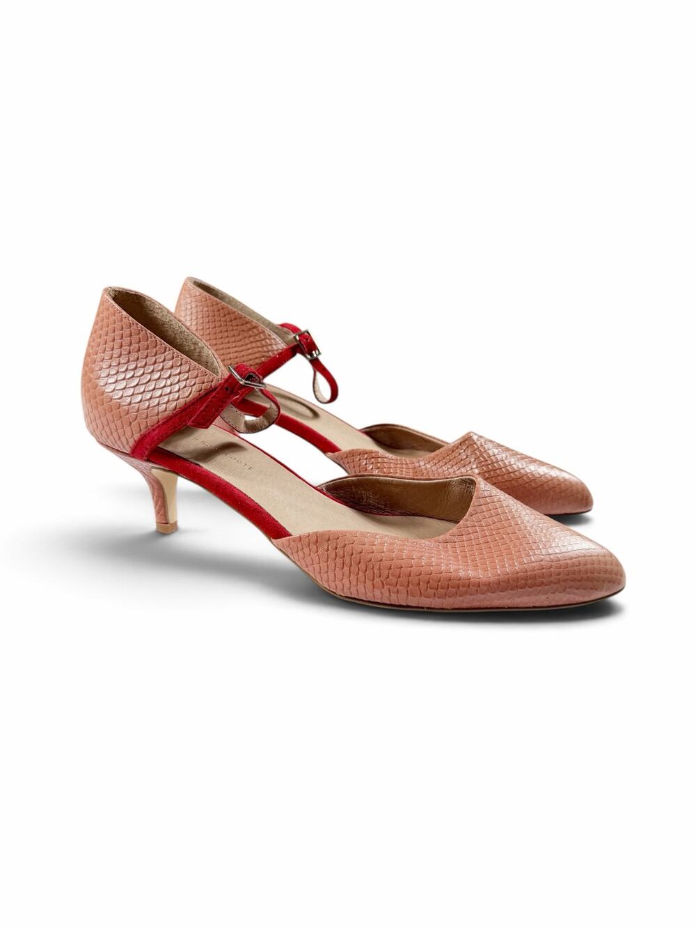 Anthropologie Women’s Pink Snakeskin Leather Kitten Heels Red 9